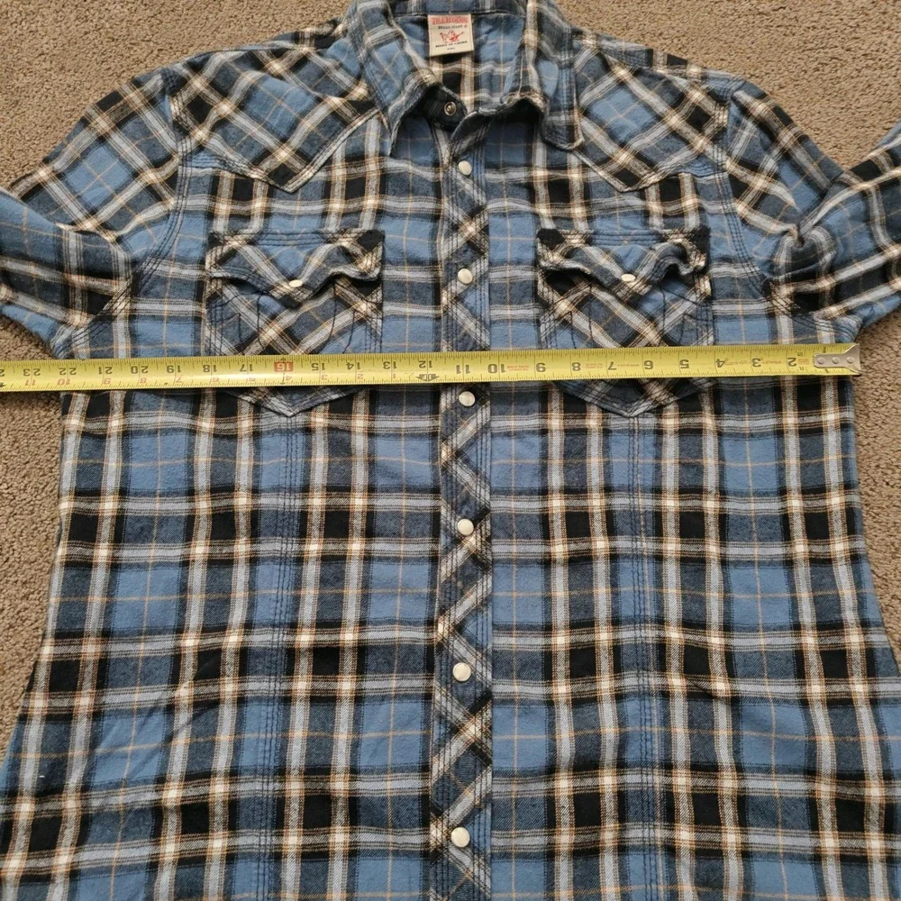 True Religion Mens XXL‎ Blue Plaid Flannel Western Pearl Snap Shirt MP4BL68VYFK